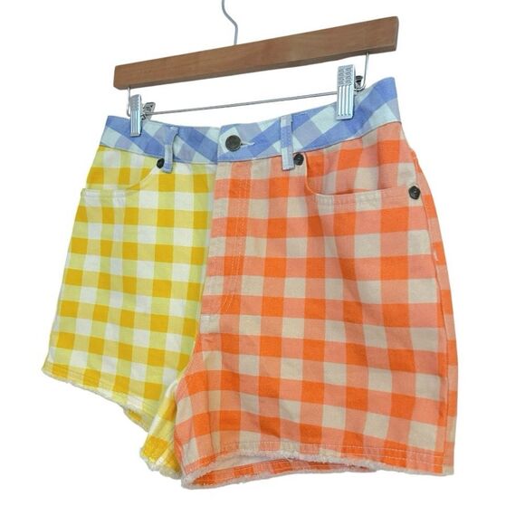 Anthropologie Farm Rio Colorful Buffalo Gingham Check Frayed Shorts, Size Medium - Picture 5 of 11